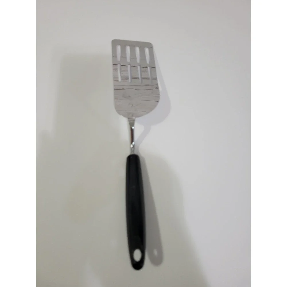 Ecko Chromium Plated Slotted Spatula Black Plastic Handle USA Vintage 12